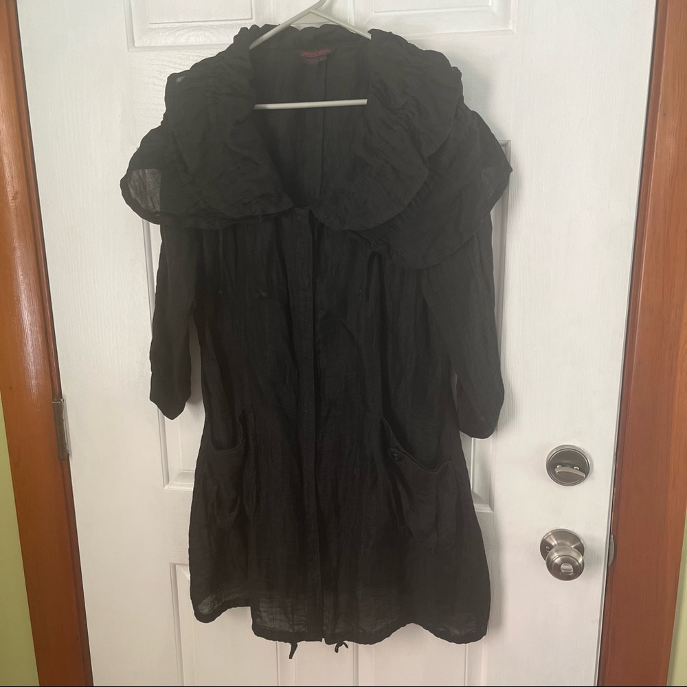 Simon Chang exaggerated collar button front black shirt